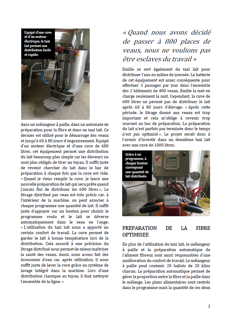 Elevage de Veaux et automatisation de la Distribution des aliments lactés et fibreux